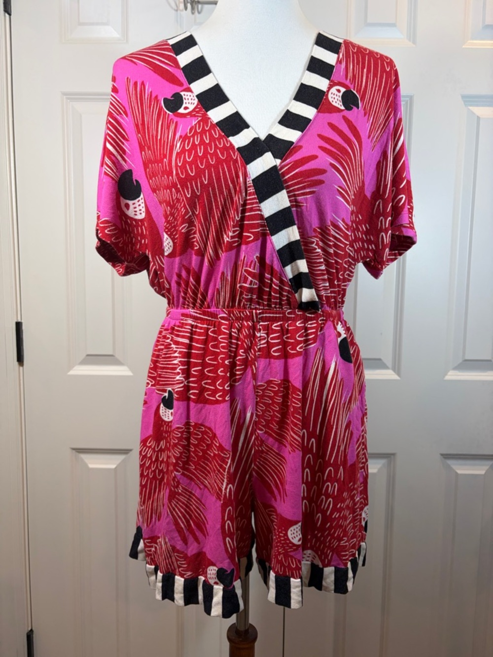 Anthropologie Farm Rio red and white patterned romper